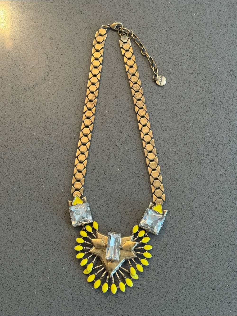 Stella Dot Gold-Tone Statement Necklace with Yellow Accents and Clear Stones